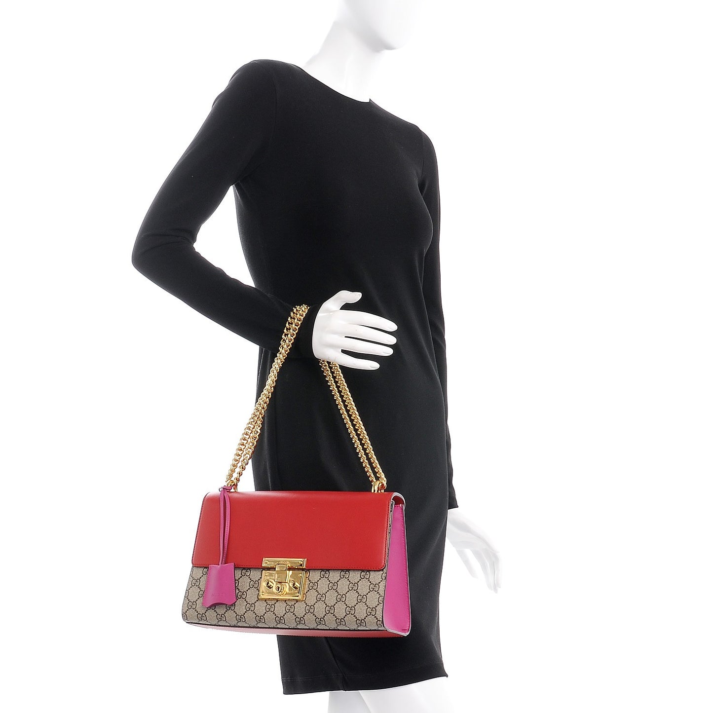 GG Supreme Monogram Calfskin Medium Padlock Shoulder Bag Beige Hibiscus Red New Rosette