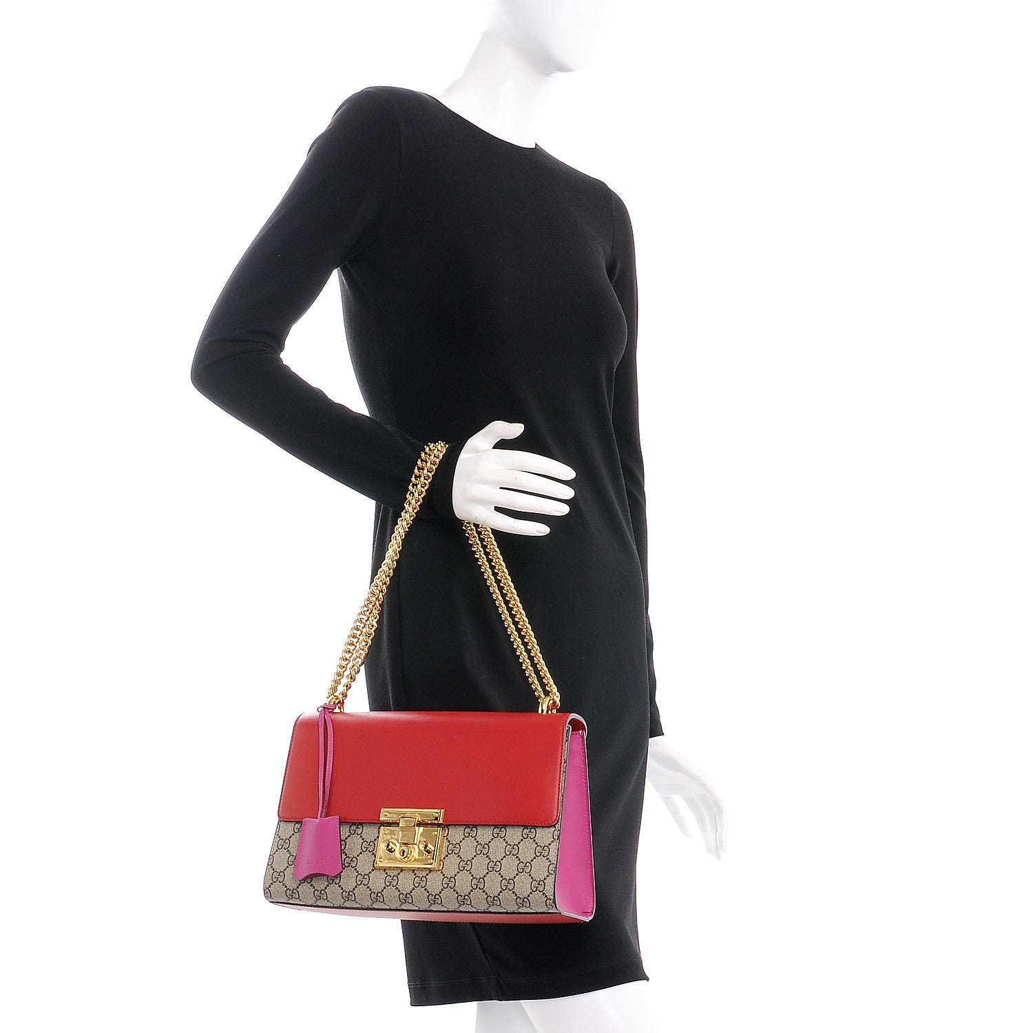 Gucci GG Supreme Monogram Calfskin Medium Padlock Shoulder Bag Beige Hibiscus Red New Rosette 3 of 9