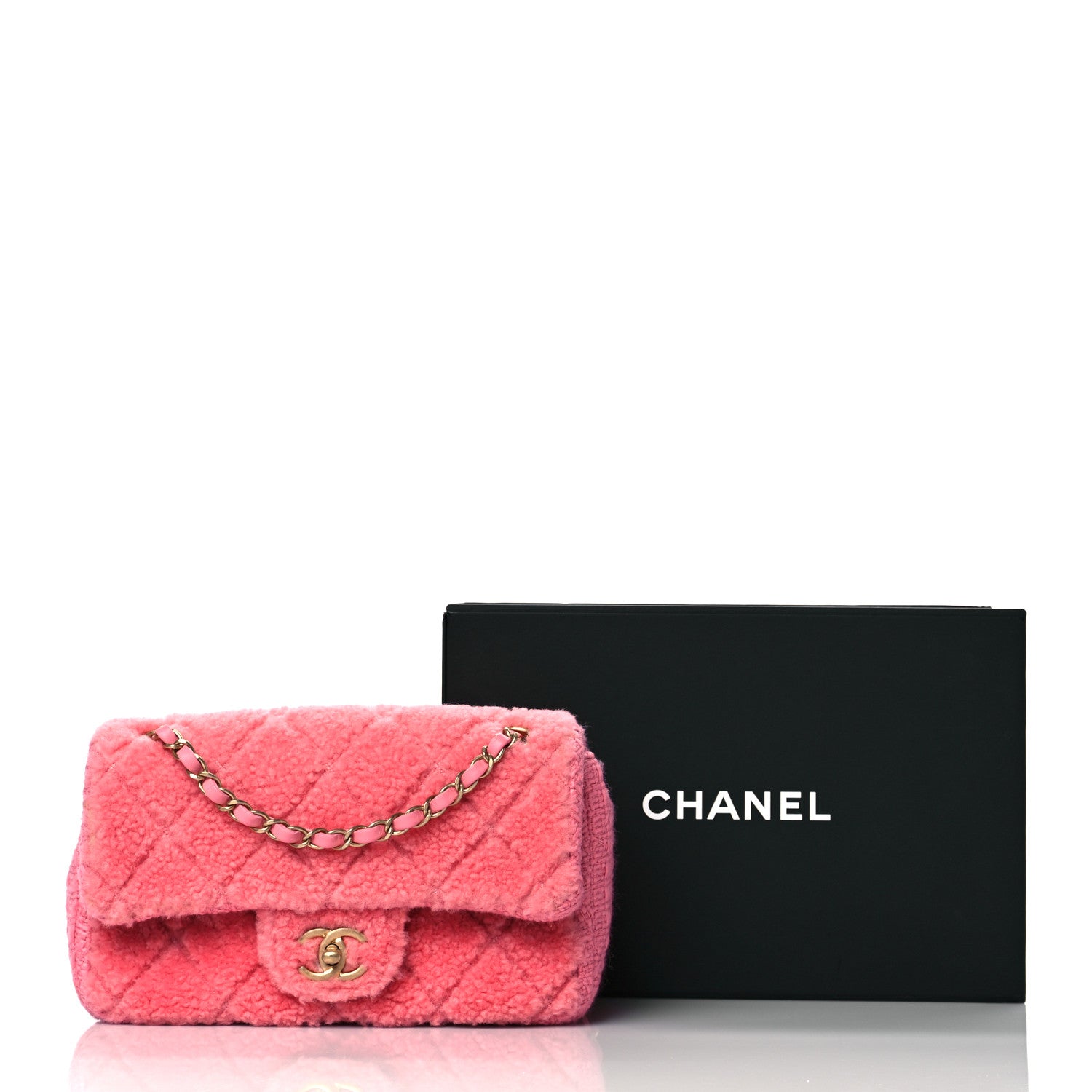 Chanel Shearling Sheepskin Tweed Quilted Single Flap Pink 11 of 11