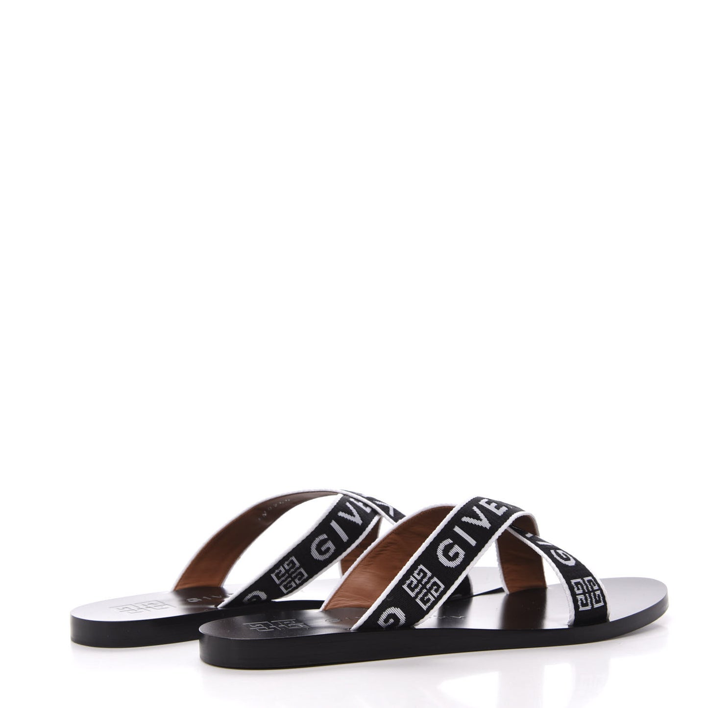 Cotton Logo Strap Flat Sandals 40 Black White