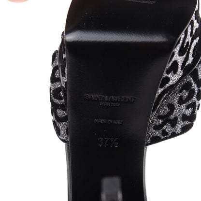 Saint Laurent Velvet Glitter Leopard Print Platform Sandals 37.5 Argento Black 6 of 9