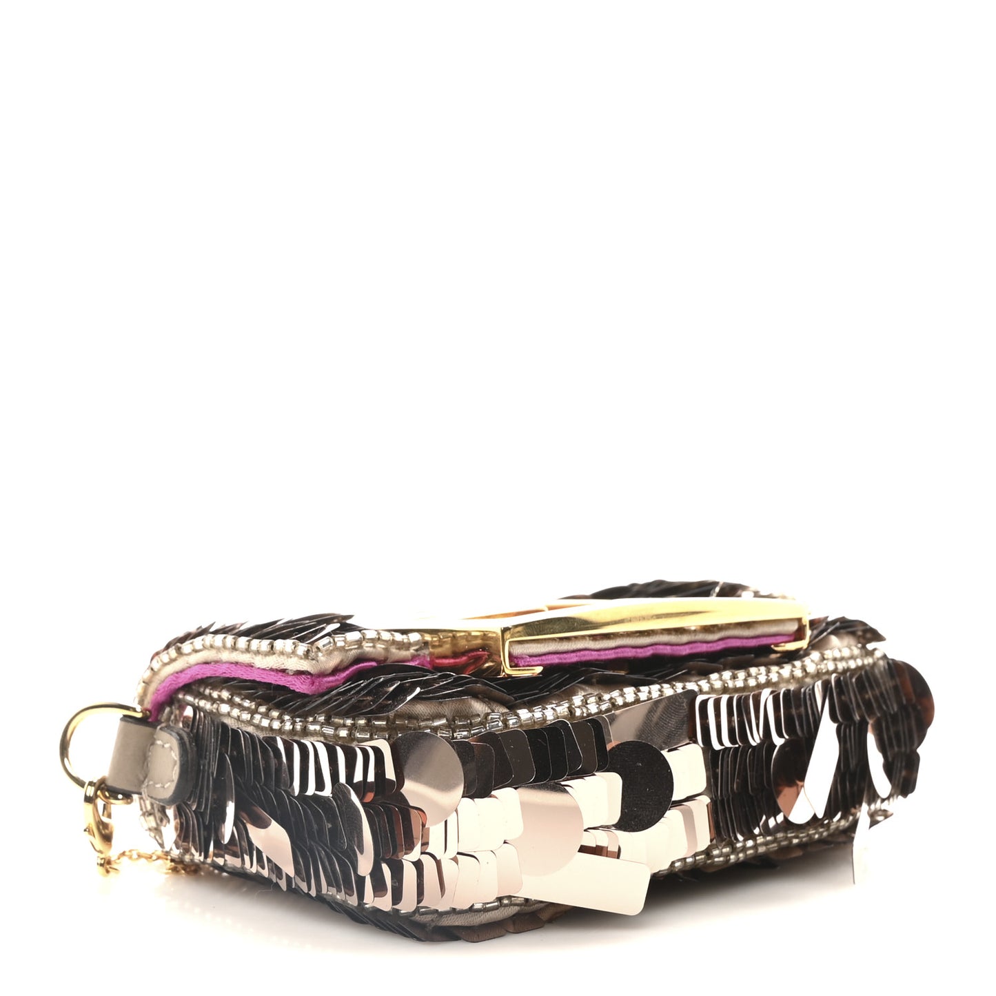 Sequin Paillettes Shiny Nappa Sex and the City Nano Maxi Buckle Baguette Charm Tortora