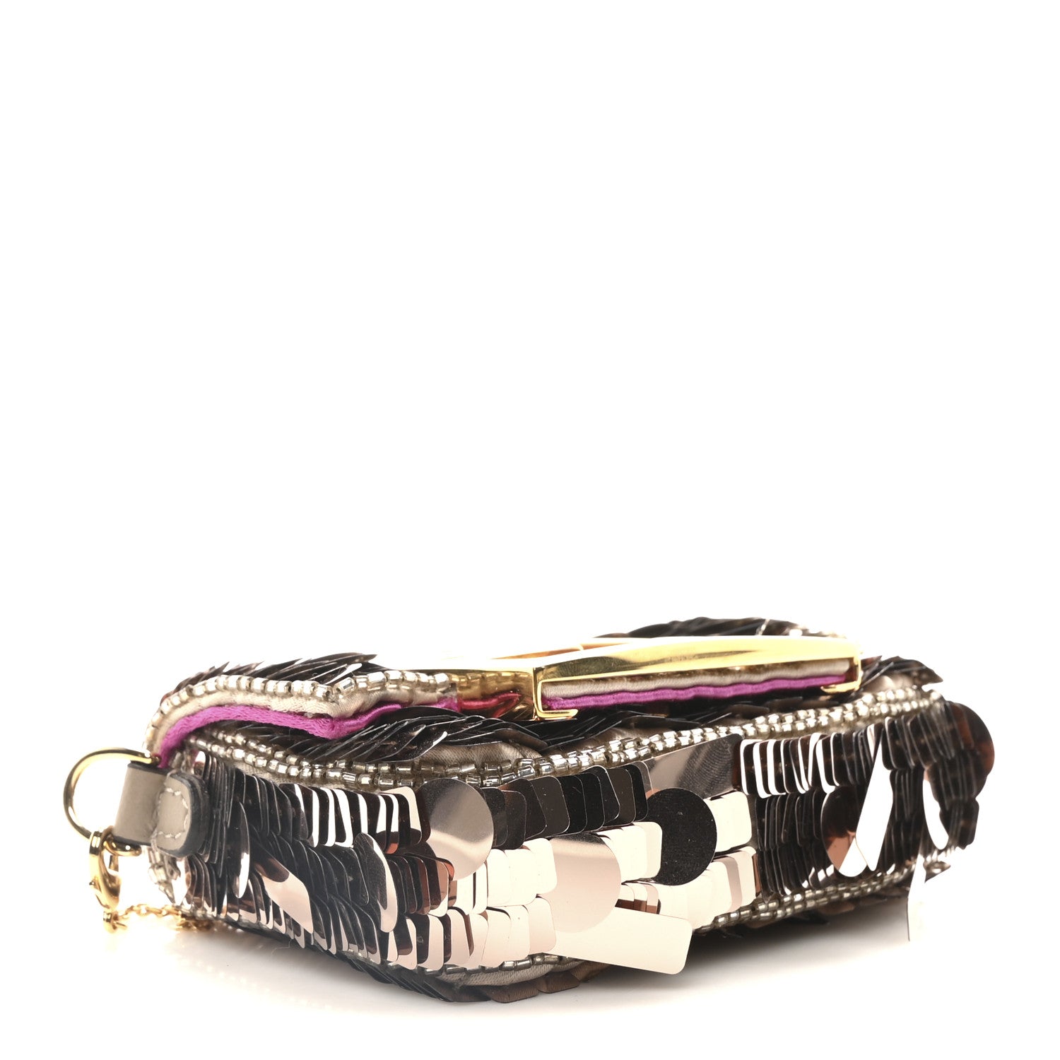 Fendi Sequin Paillettes Shiny Nappa Sex and the City Nano Maxi Buckle Baguette Charm Tortora 4 of 11