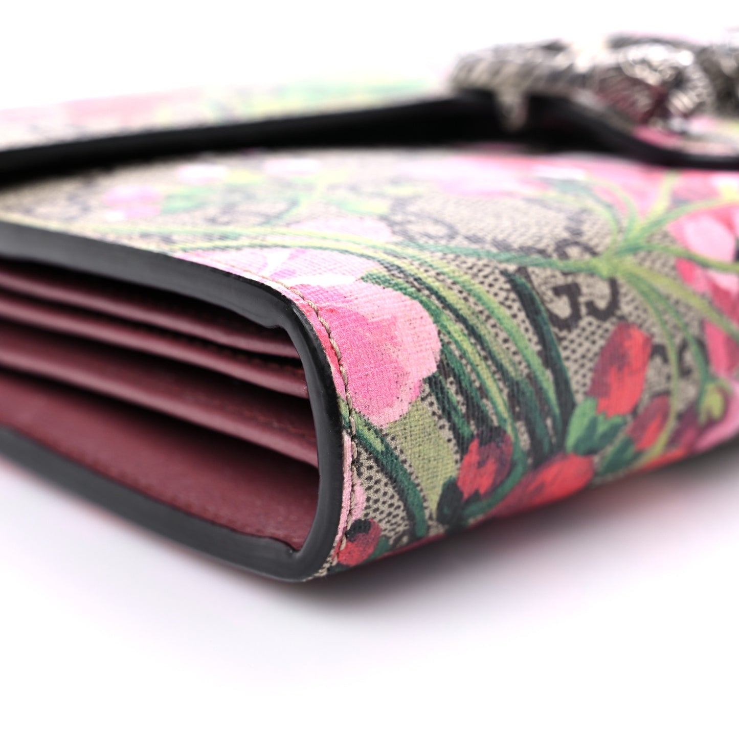 GG Supreme Monogram Blooms Mini Dionysus Chain Wallet Beige Multicolor Dry Rose