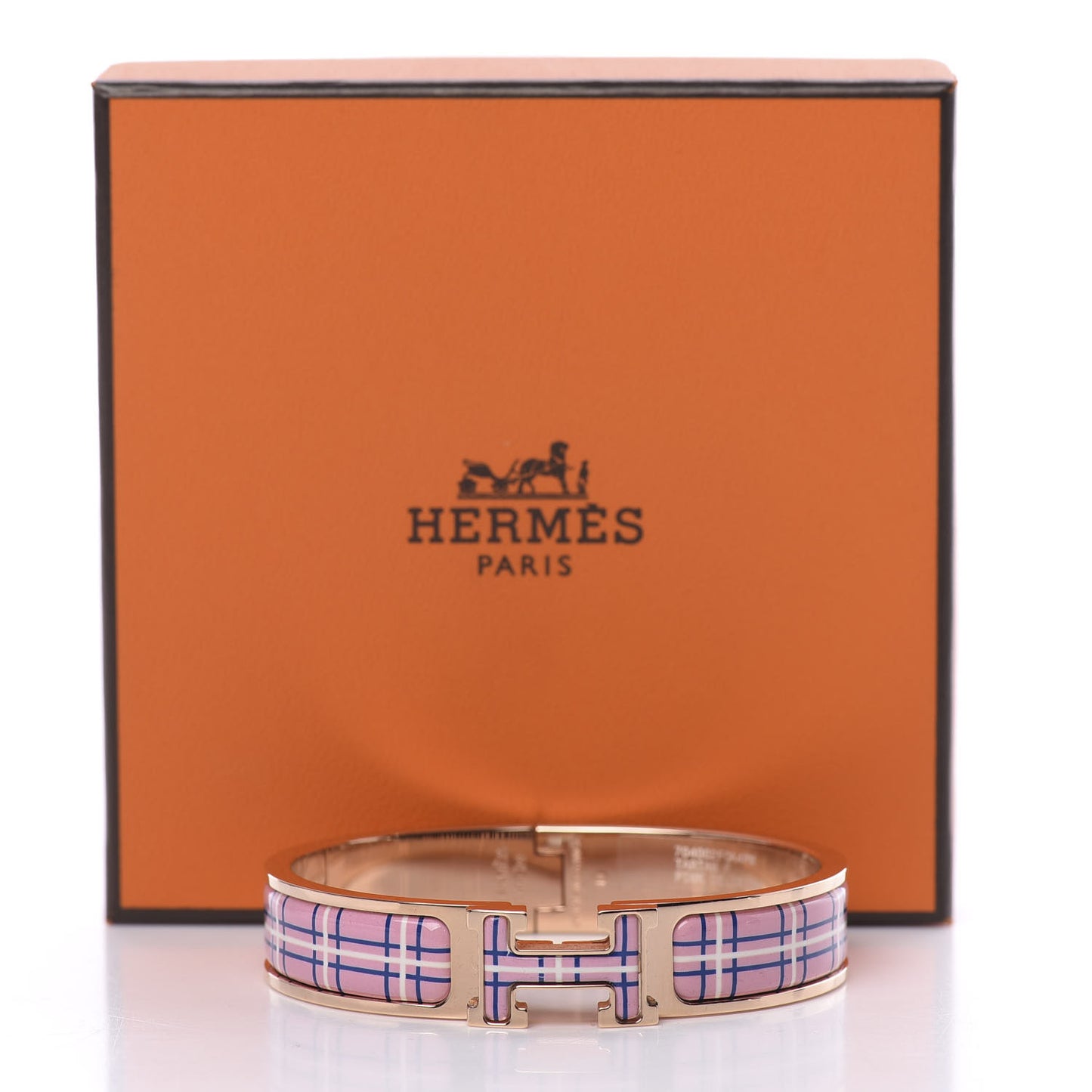 Enamel Narrow Clic Clac H Tartan Bracelet PM Pink Delirium