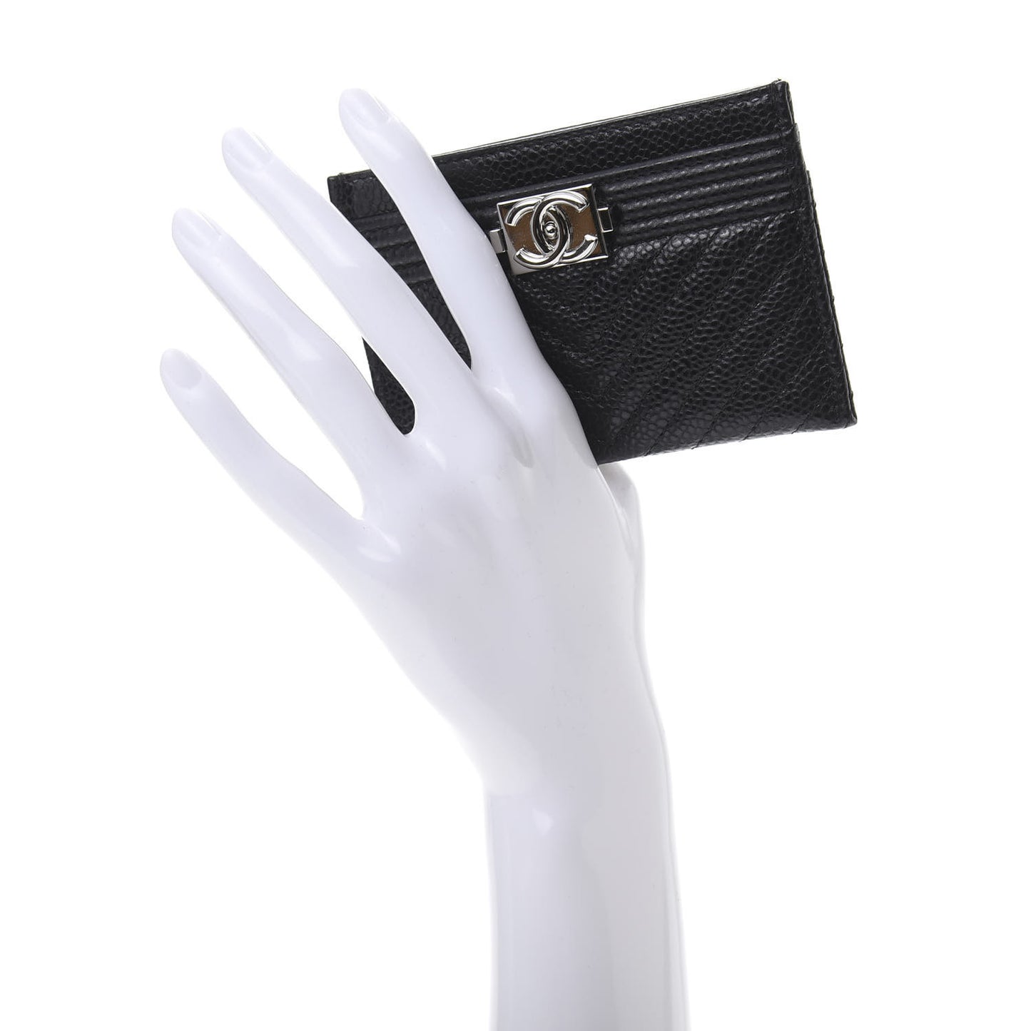 Caviar Chevron Quilted Boy Card Holder Black