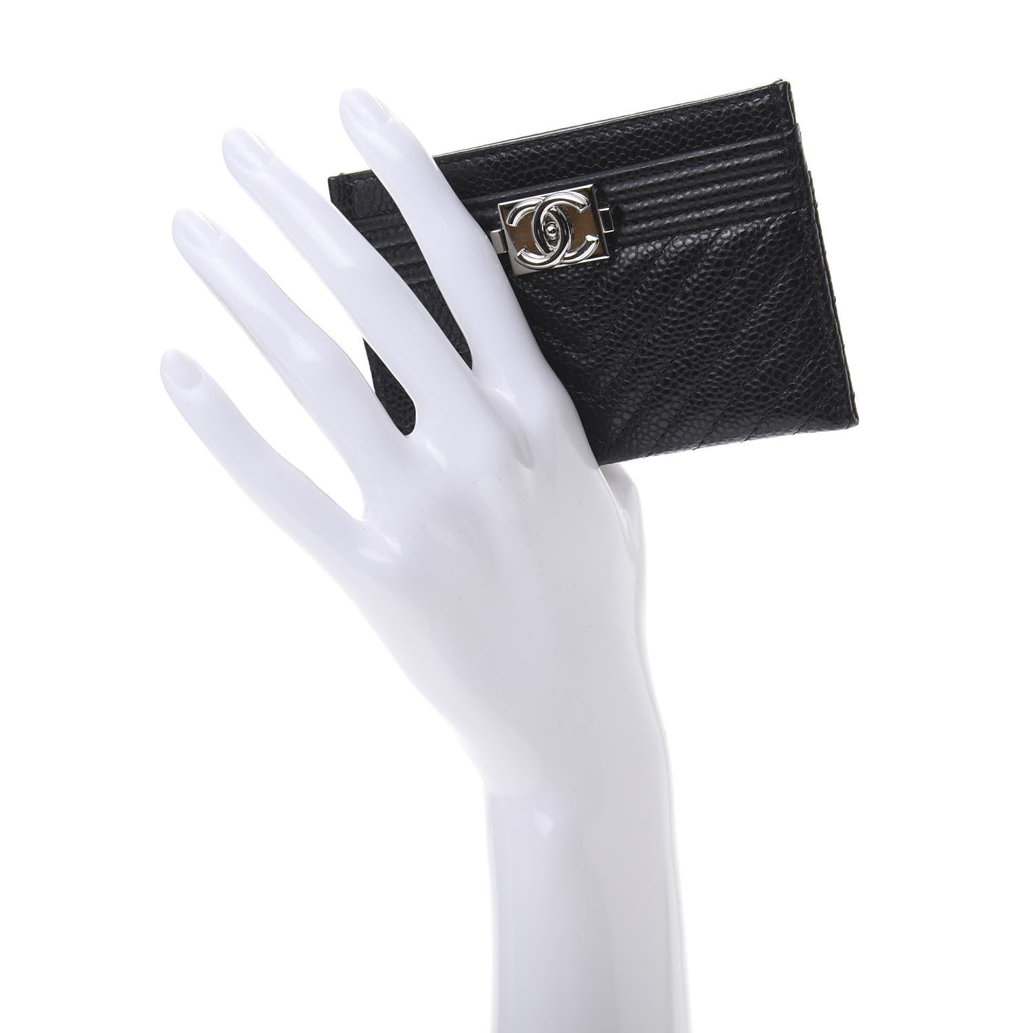 Chanel Caviar Chevron Quilted Boy Card Holder Black 2 of 9