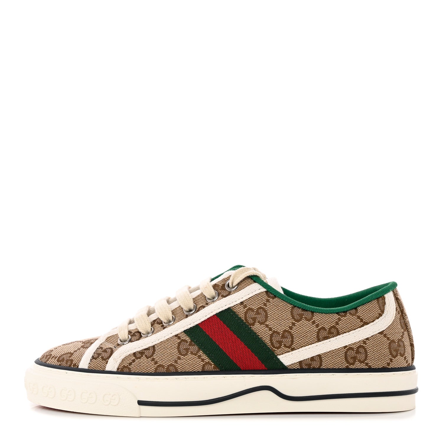 Gucci GG Monogram Web Womens 1977 Tennis Sneakers 37.5 Beige Ebony Mystic White 1 of 15