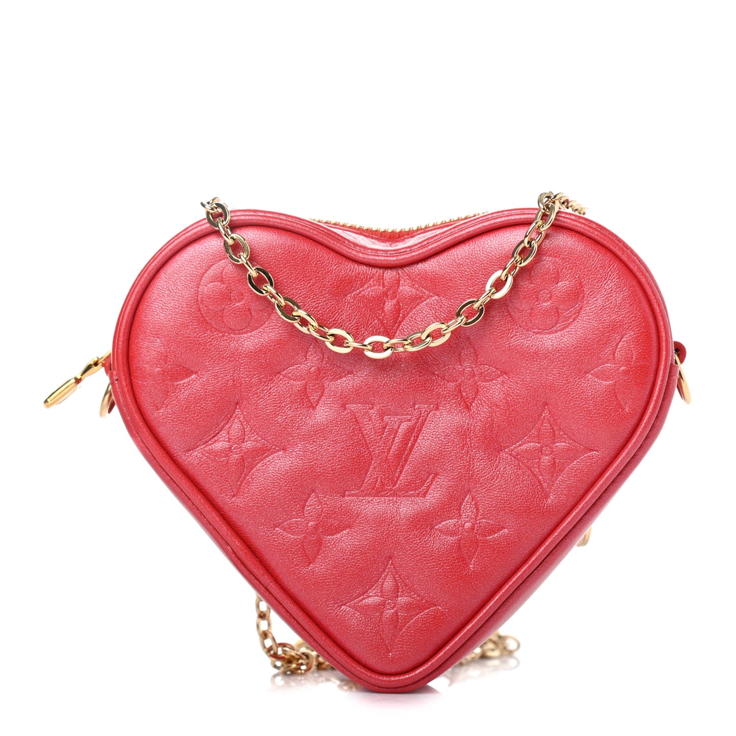 Lambskin Embossed Monogram Fall In Love Sac Coeur Heart Chain Bag Lipstick Red
