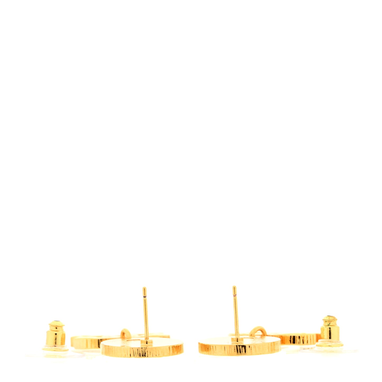 Metal Disc CC Drop Earrings Gold