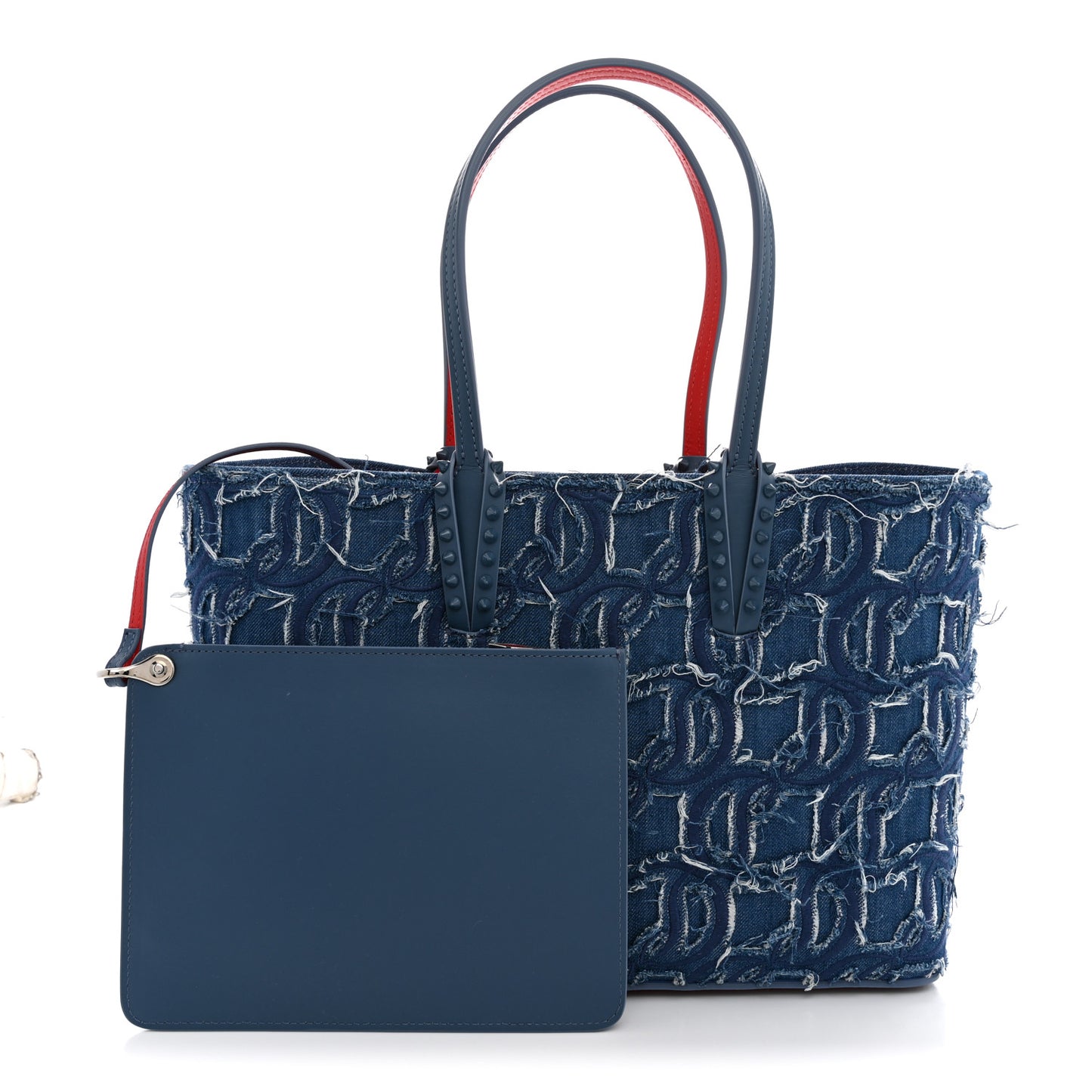 Denim Embroidered Spikes East West Cabata Tote Blue