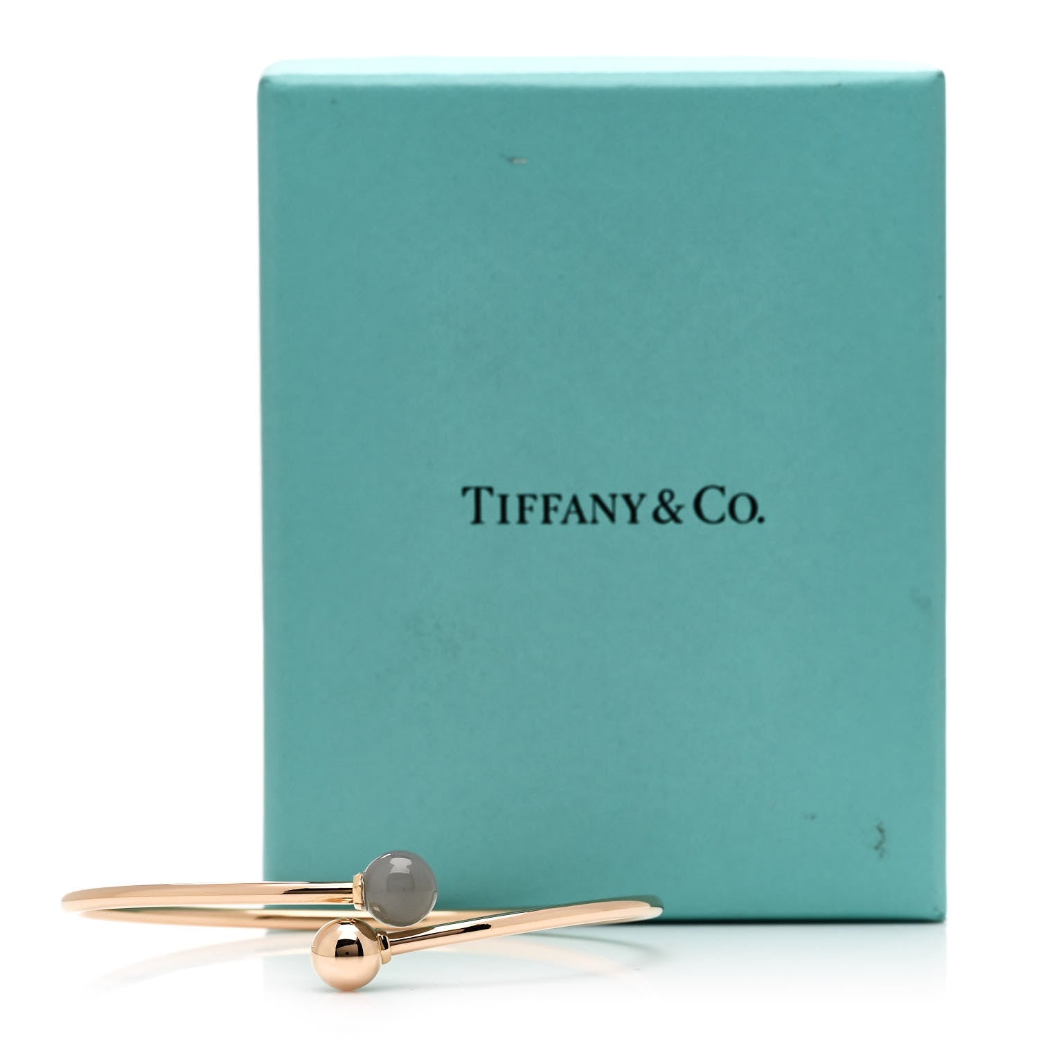 Tiffany 18K Rose Gold Gray Moonstone 8mm HardWear Ball Bypass Bracelet 4 of 4