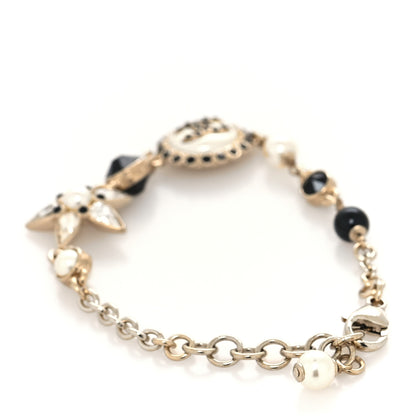 Chanel Pearl Crystal CC Charm Bracelet Black Gold 3 of 5