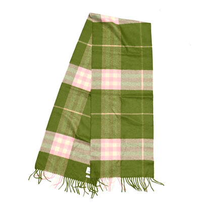 Burberry Cashmere Half Mega Check Fringe Scarf Green Tan Pink Cream 2 of 3