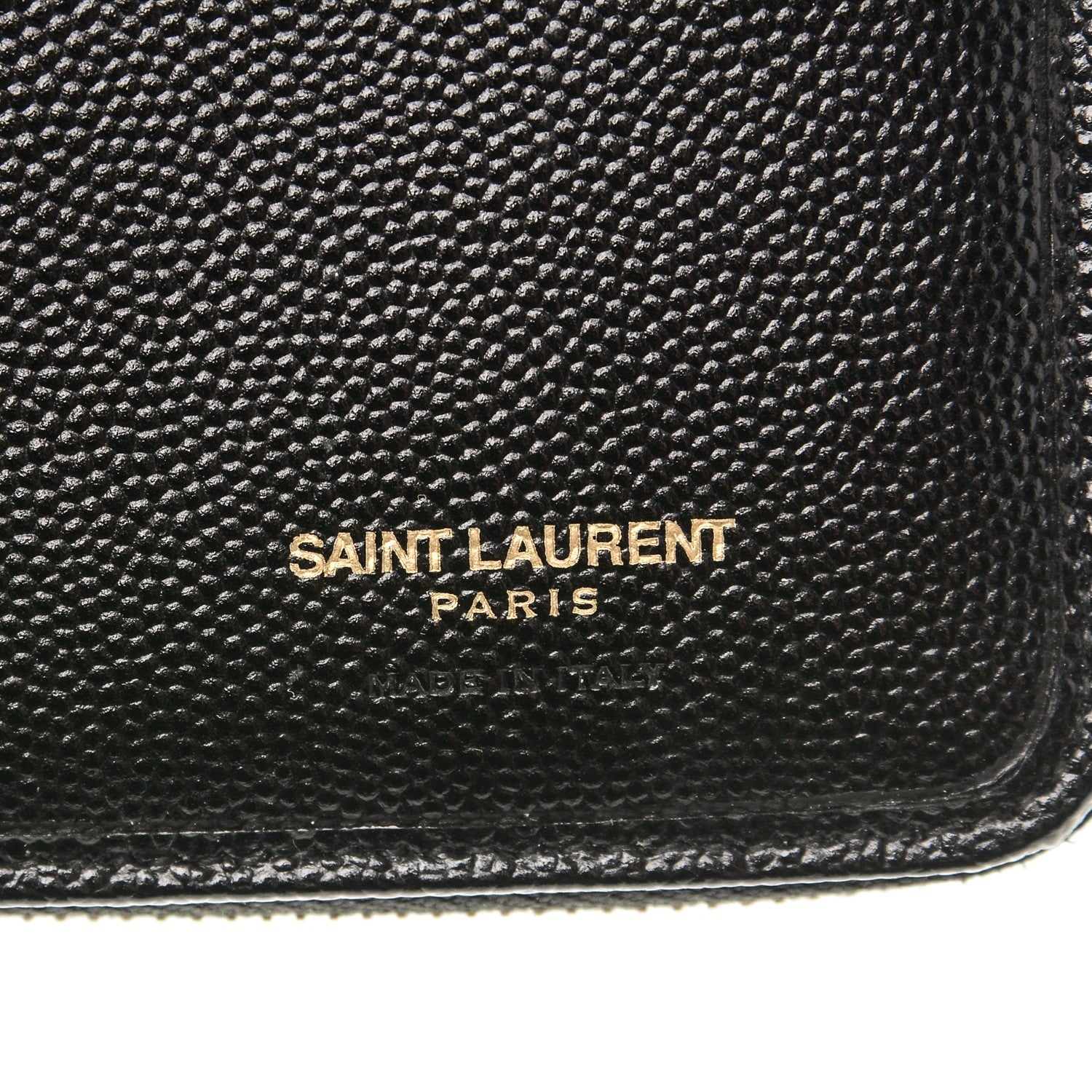 Saint Laurent Grain De Poudre Matelasse Chevron Monogram Compact Zip Around Wallet Black 6 of 7