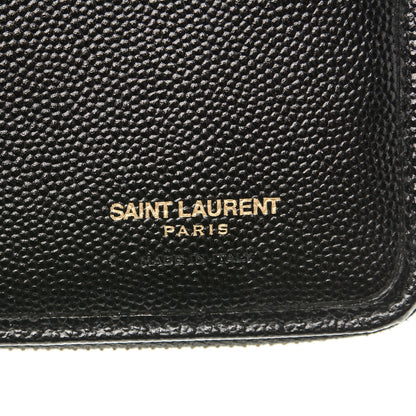 Saint Laurent Grain De Poudre Matelasse Chevron Monogram Compact Zip Around Wallet Black 6 of 7