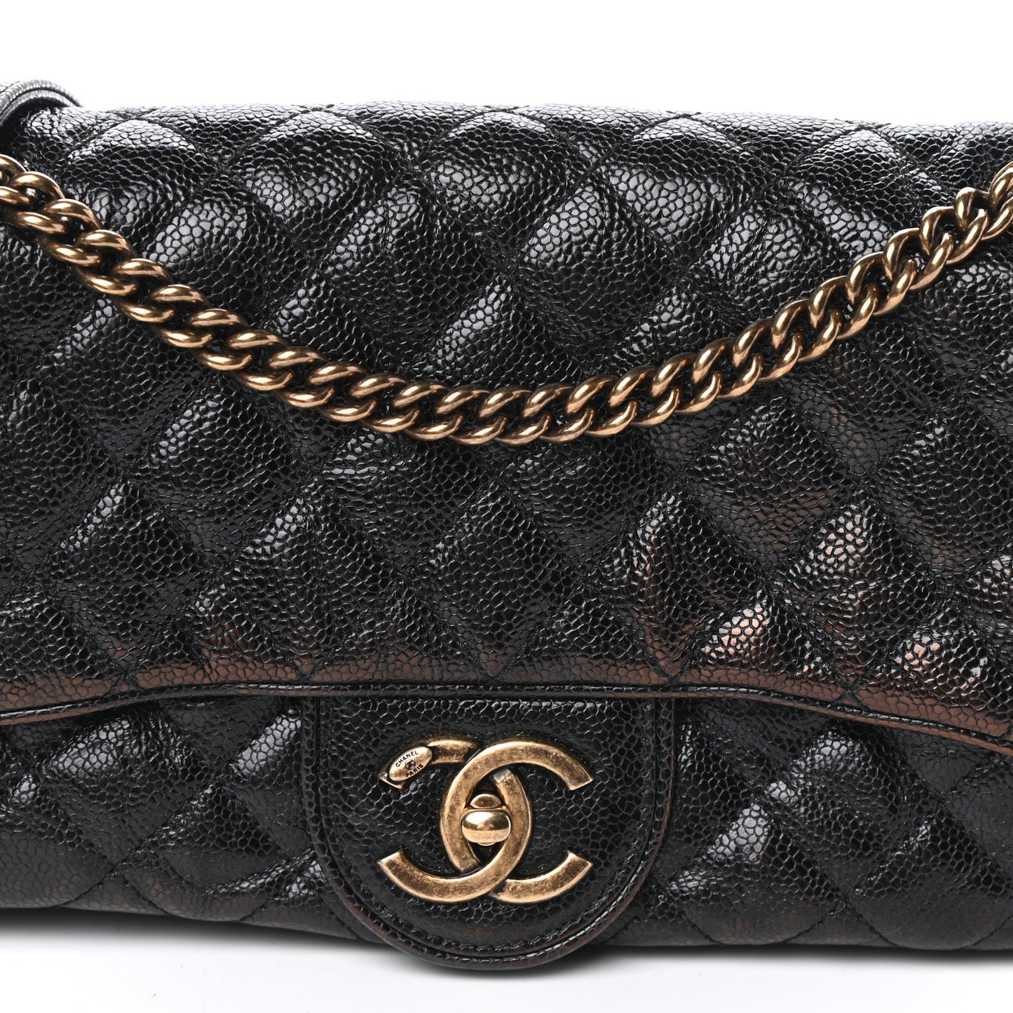 Crumpled Grained Calfskin Quilted Small Shiva Flap Black