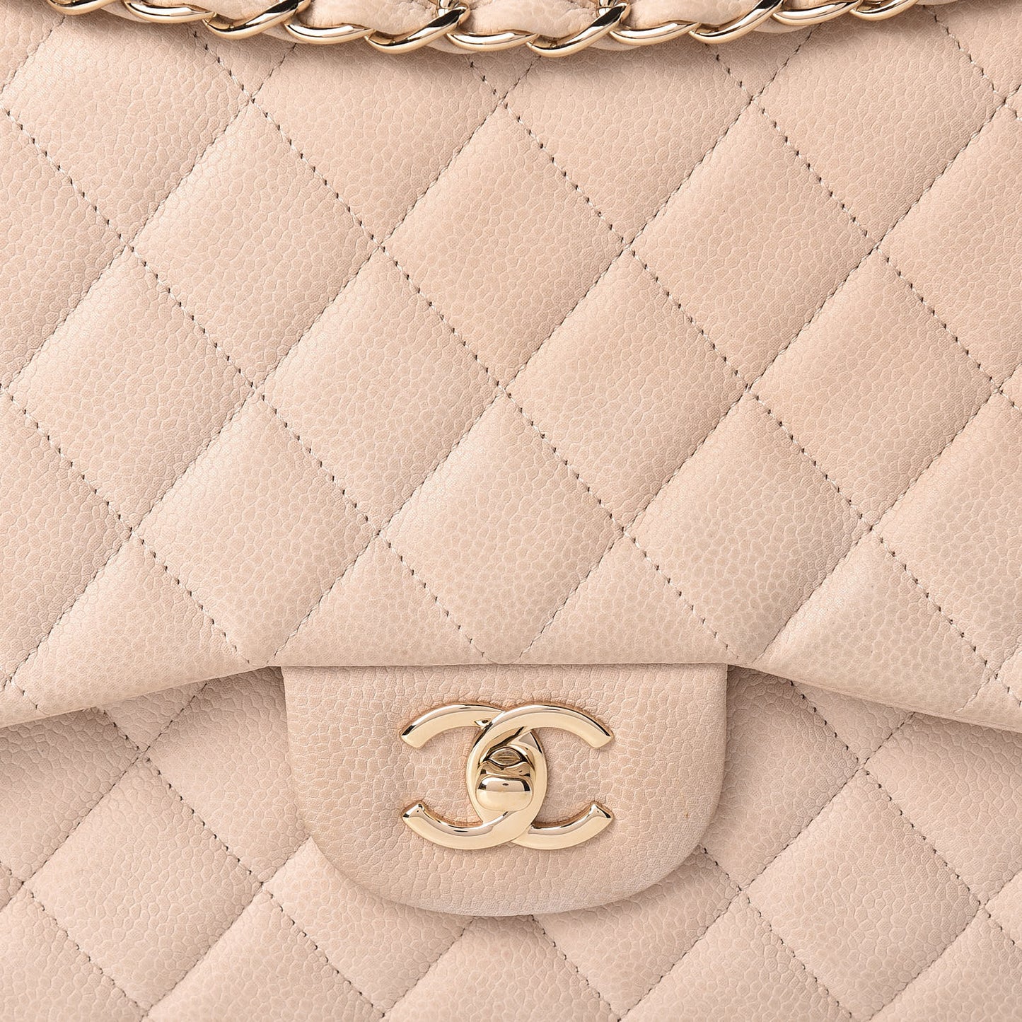 Iridescent Caviar Quilted Jumbo Double Flap Beige