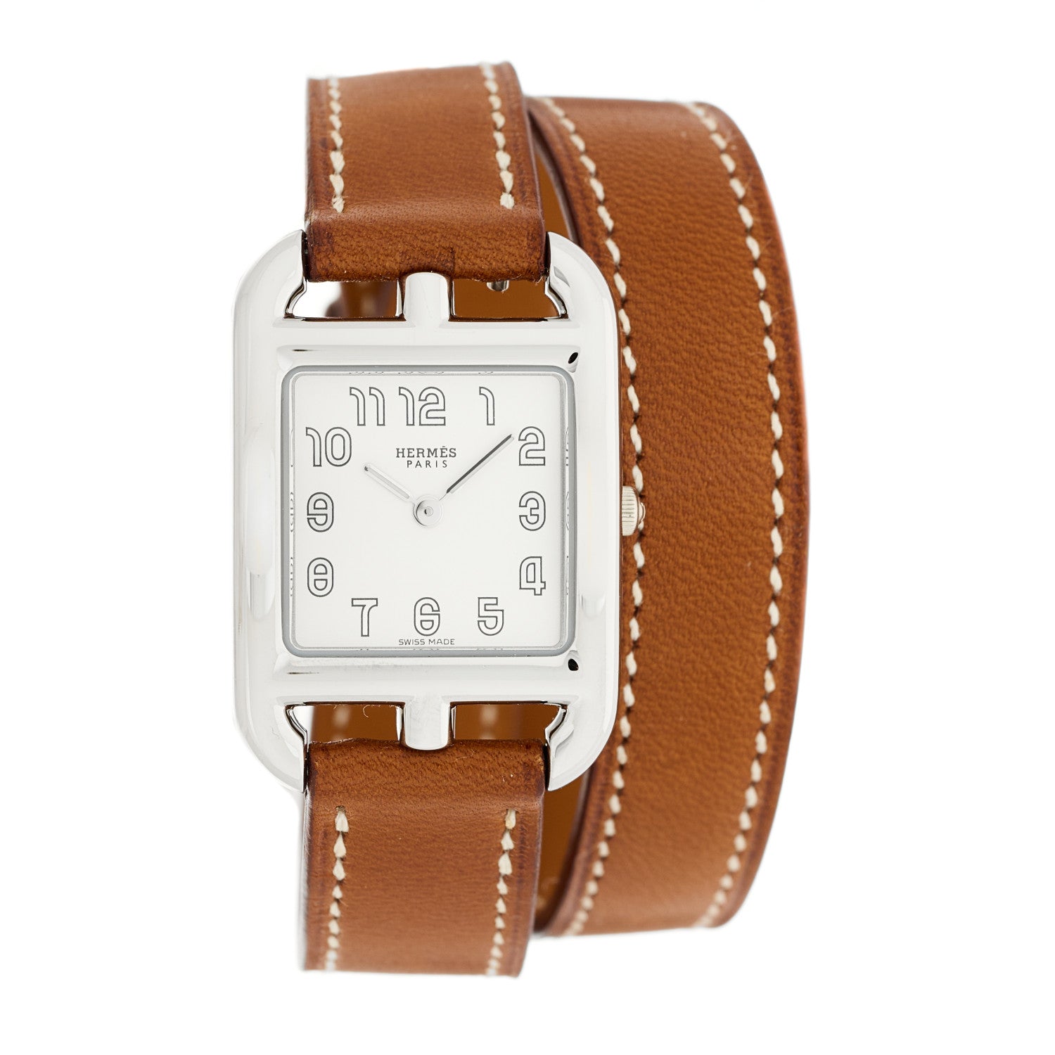 Hermes Stainless Steel Barenia 23mm Cape Cod Double Tour Quartz Watch Fauve 1 of 4