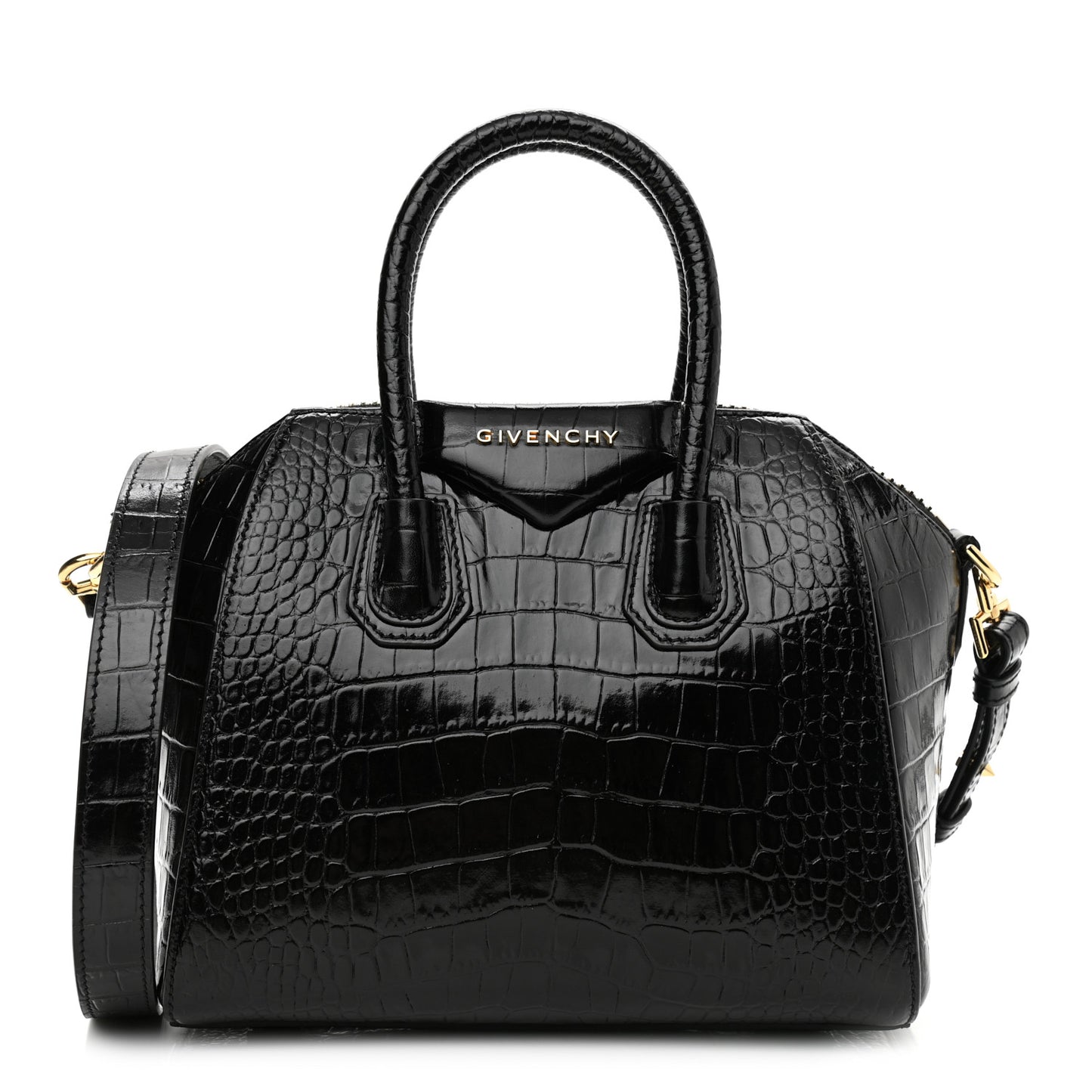 Calfskin Crocodile Embossed Mini Antigona Black