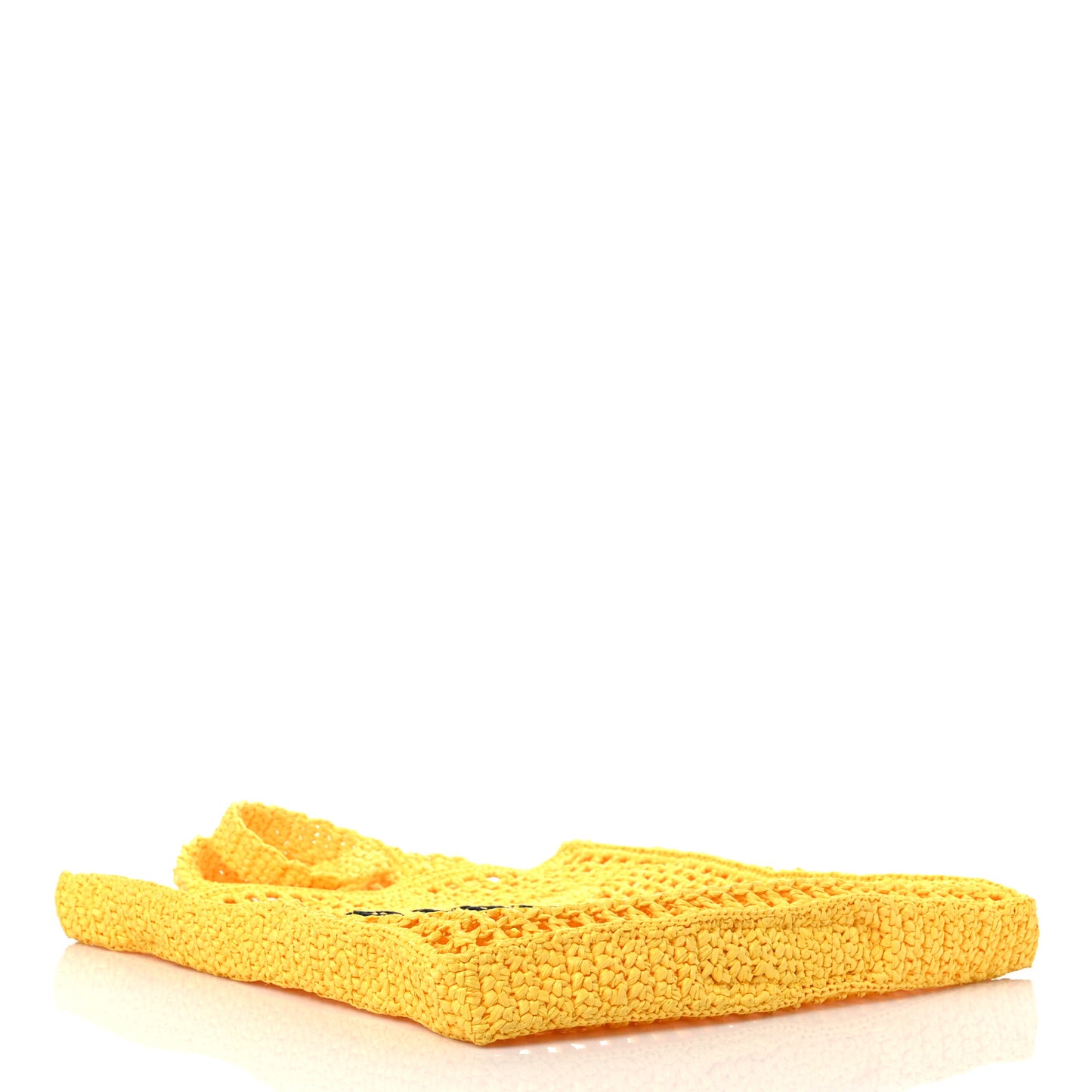 Yarn Raffia Effect Crochet Logo Embroidered Tote Bag Giallo