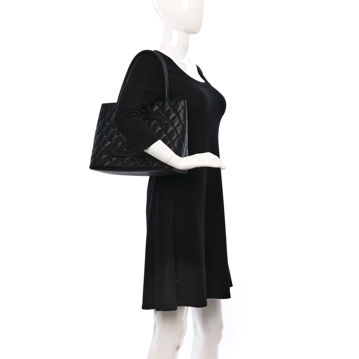 Caviar Quilted Medallion Tote Black
