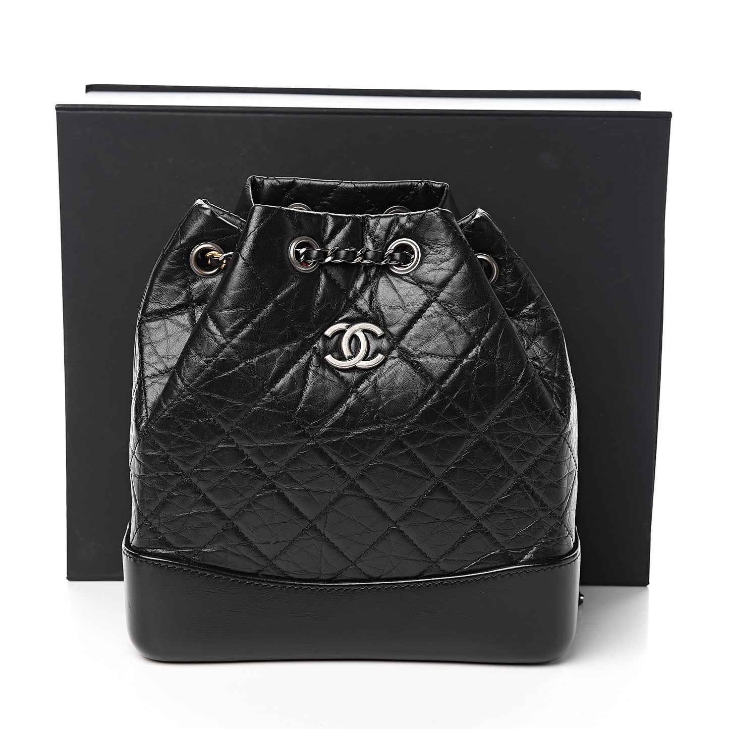 Aged Calfskin Quilted Small Gabrielle Backpack Black