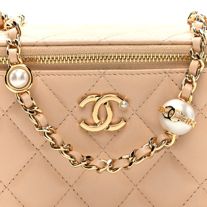 Chanel Shiny Lambskin Pearl Quilted Small Vanity Case With Chain Beige 9 of 12