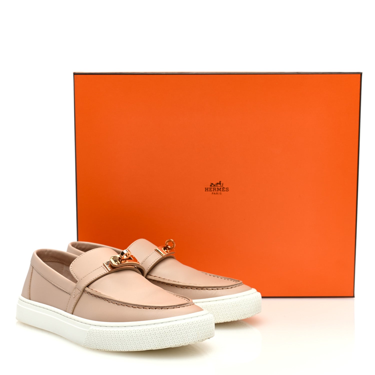 Hermes Calfskin Game Slip On Sneakers 37.5 Beige Nude 9 of 9