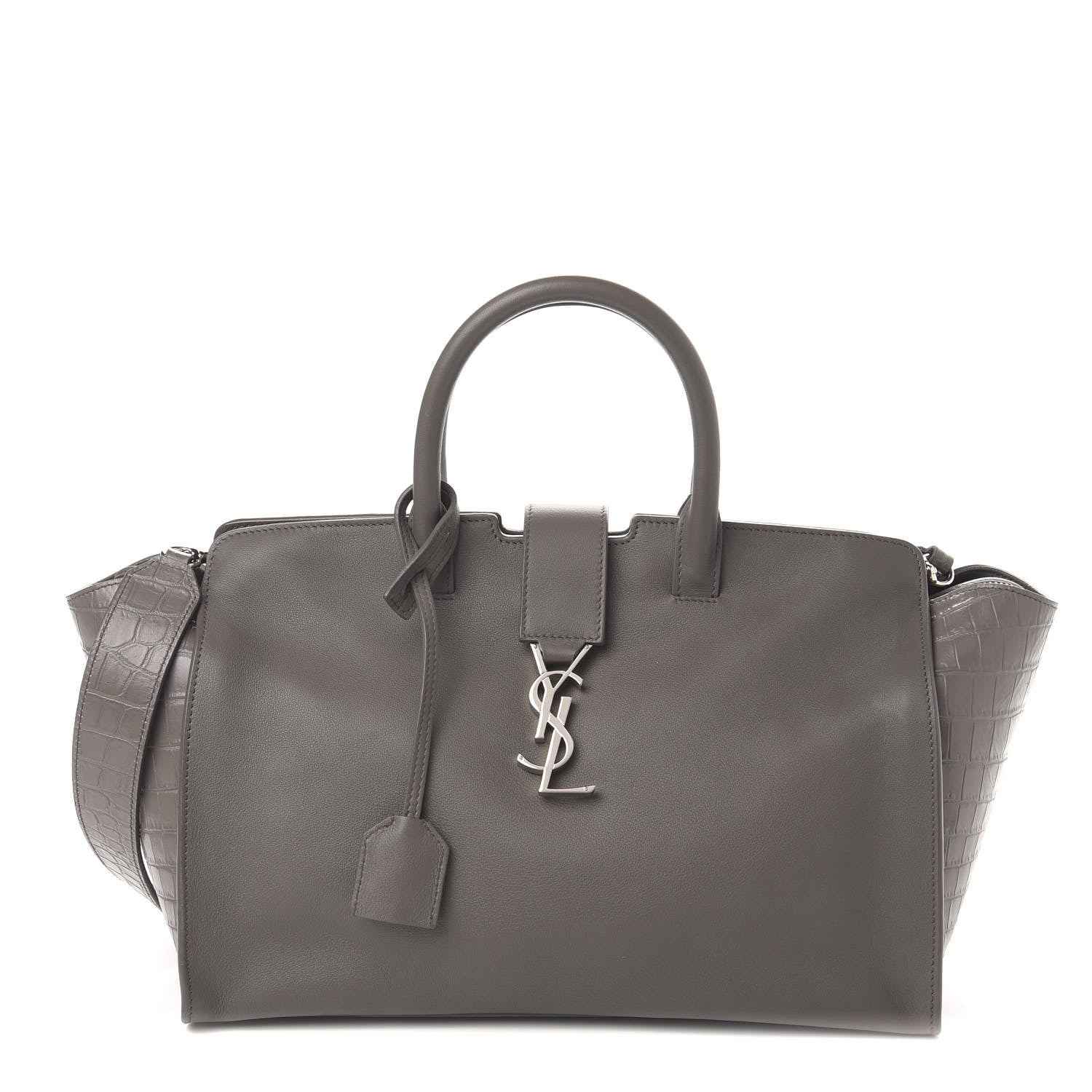 Saint Laurent Smooth Calfskin Crocodile Embossed Small Monogram Downtown Cabas Earth 1 of 11