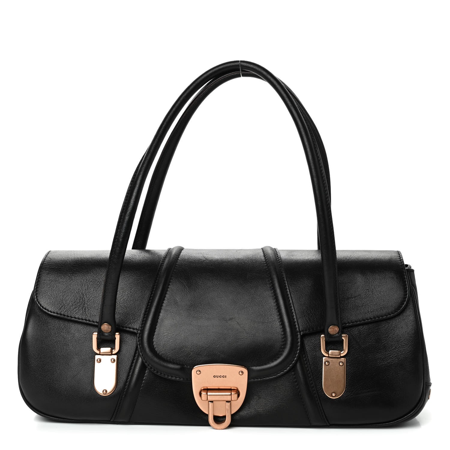 Gucci Calfskin Fold Over Shoulder Bag Black 1 of 4