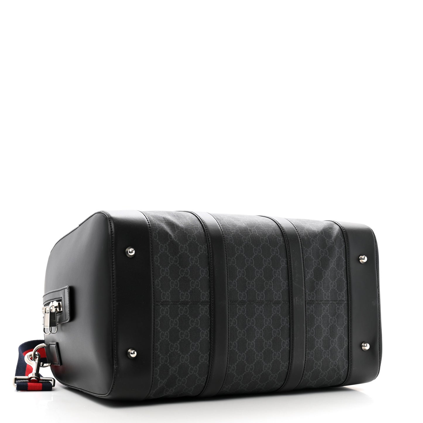 Soft GG Supreme Monogram Appia Calfskin Web Medium Carry On Duffle Bag Black Grey