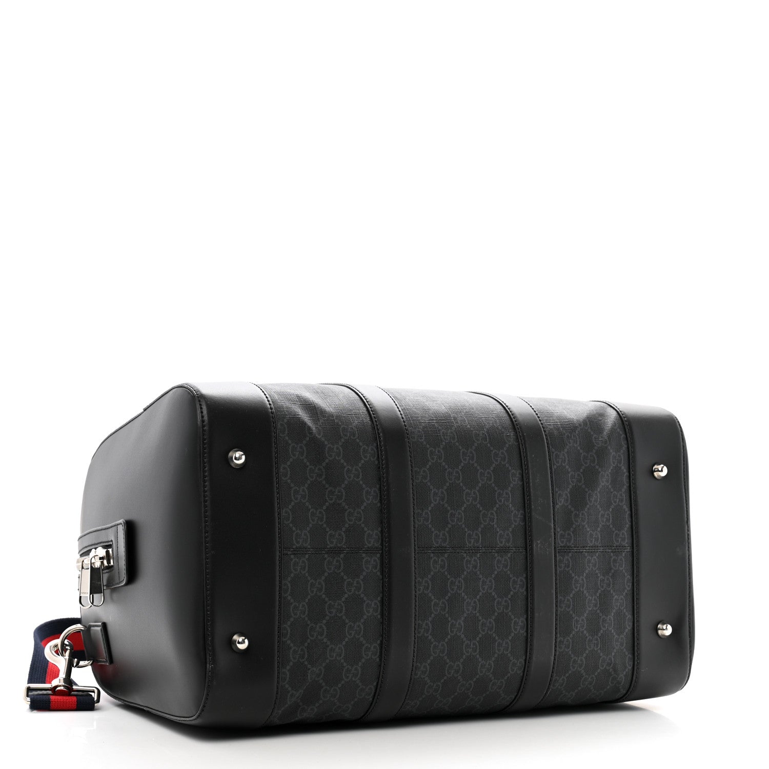 Gucci Soft GG Supreme Monogram Appia Calfskin Web Medium Carry On Duffle Bag Black Grey 3 of 11