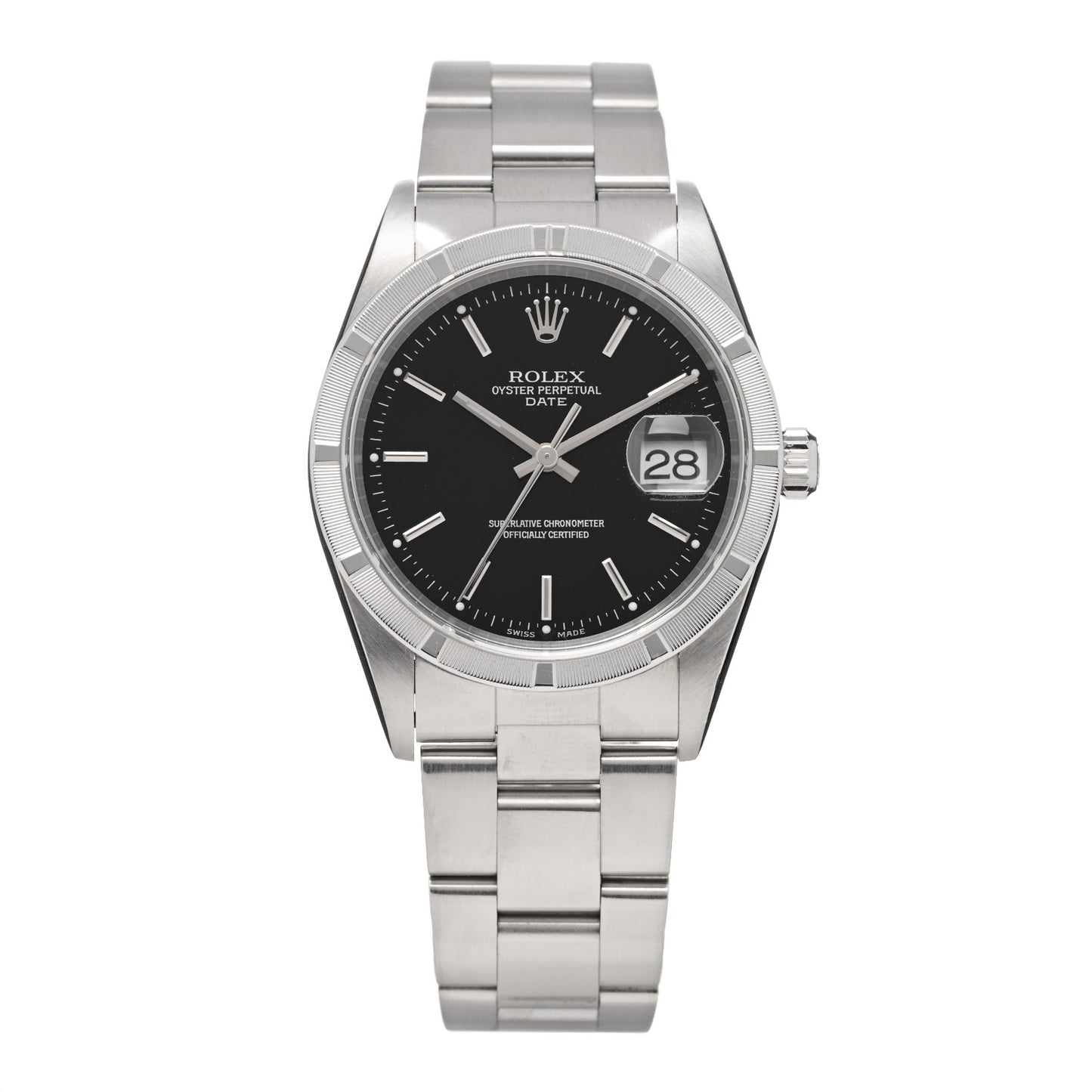 Stainless Steel 34mm Oyster Perpetual Date Watch Black 15210