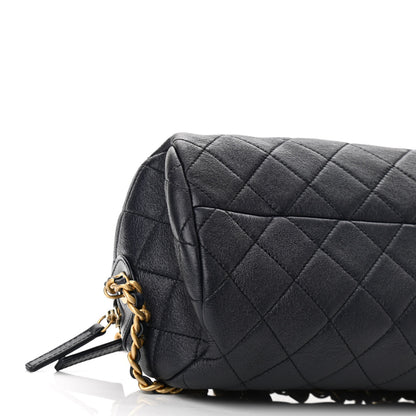 Chanel Shiny Lambskin Quilted Fashion Therapy Bowling Bag Navy 9 of 10