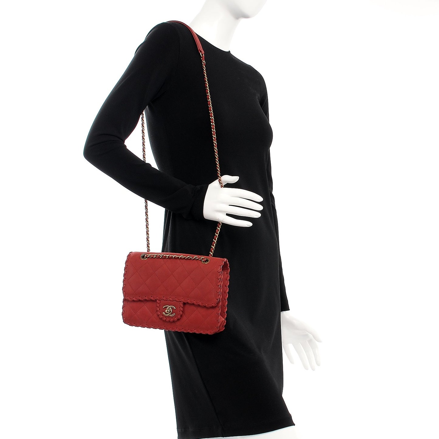 Metallic Calfskin Small Happy Stitch Flap Red