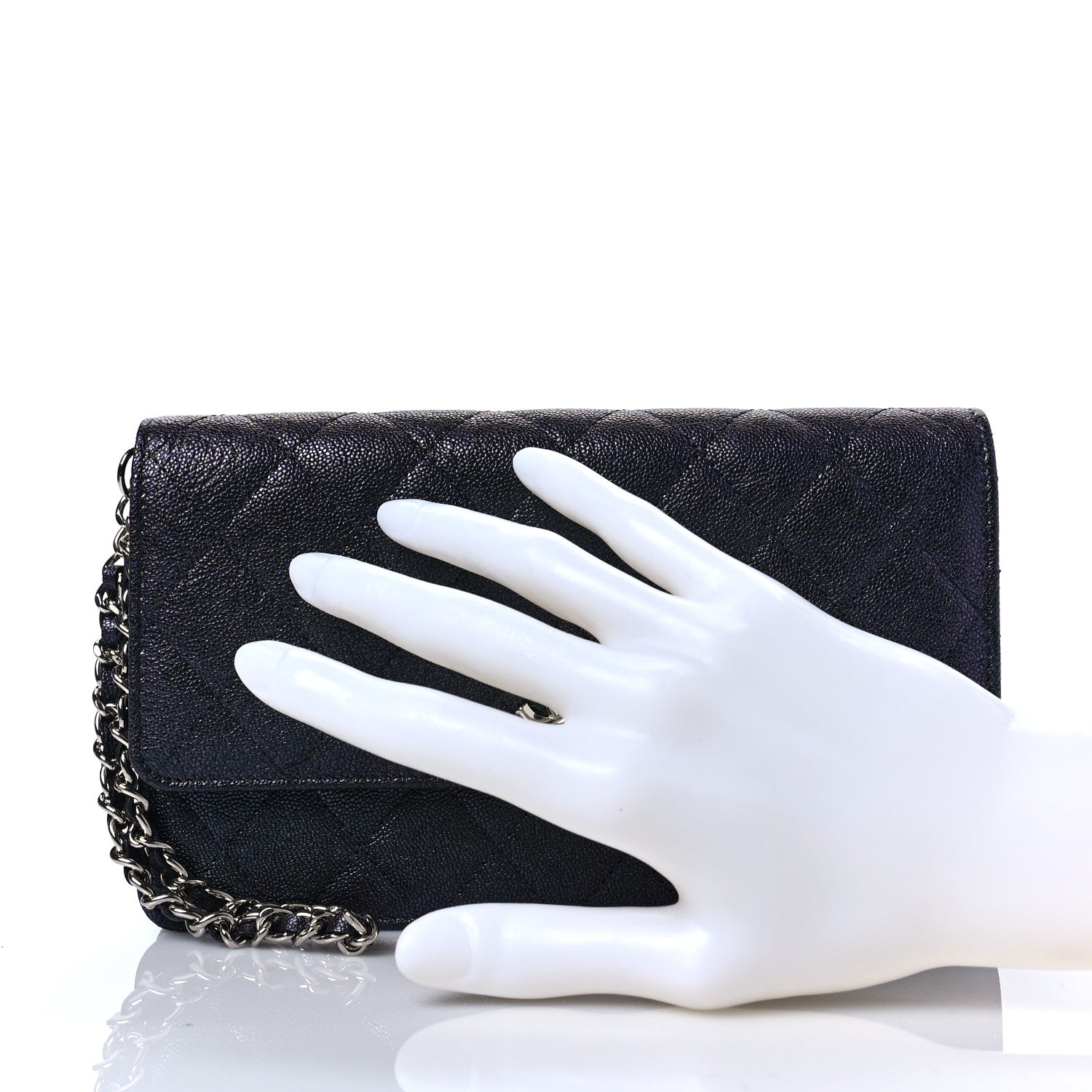 Chanel Iridescent Caviar Quilted Classic Pouch Clutch Black 2 of 10