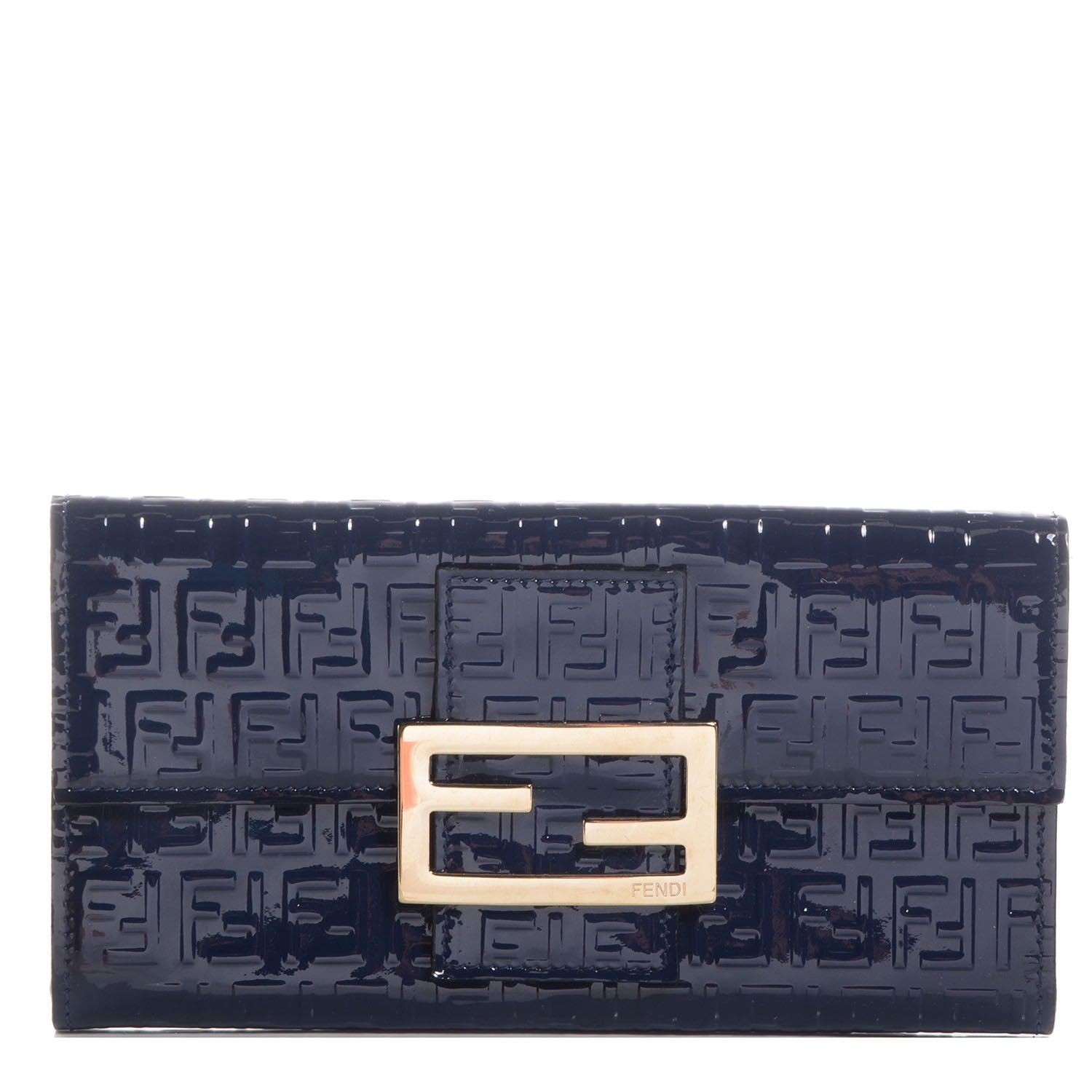 Fendi Patent Zucchino Continental Wallet Navy 1 of 10