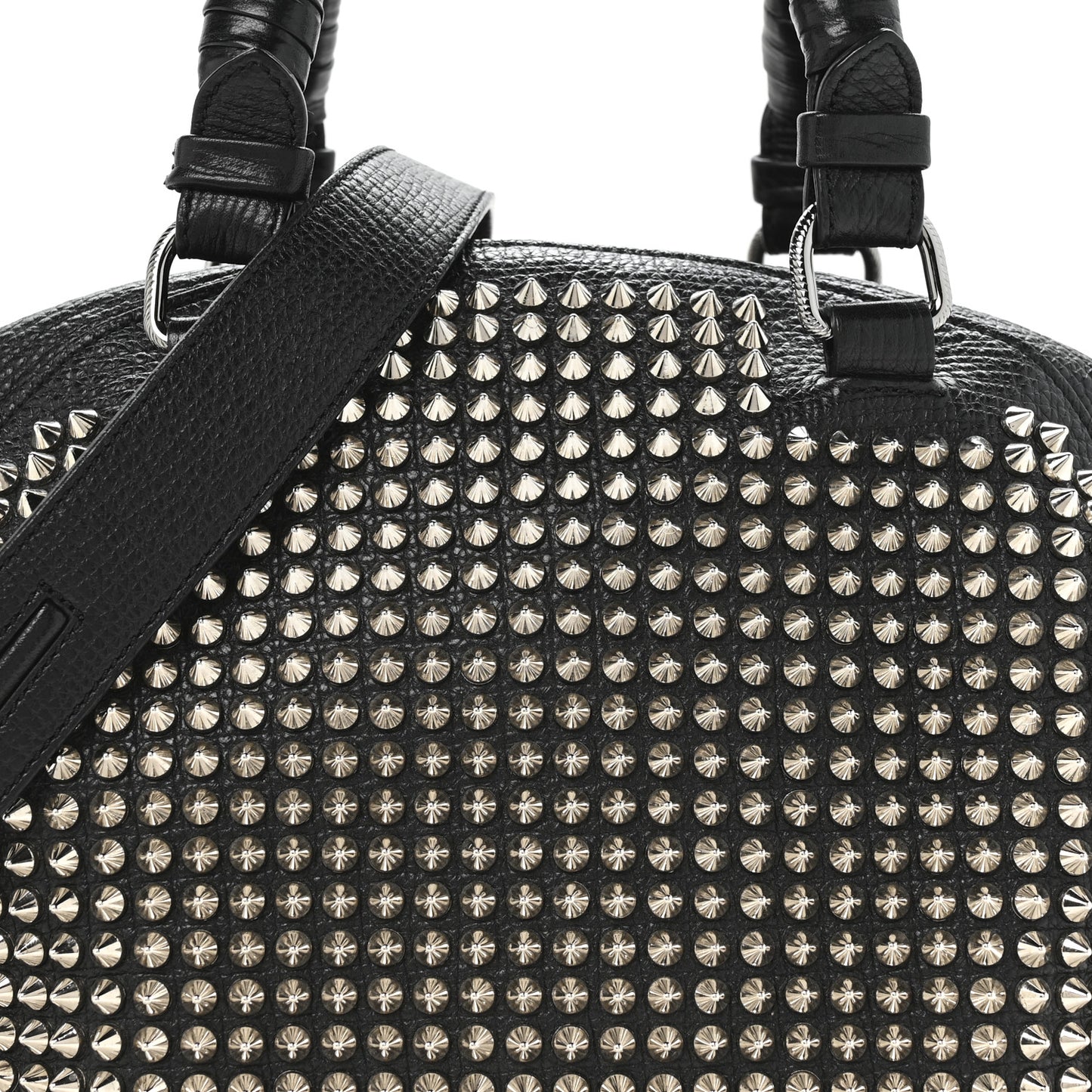 Grained Calfskin Studded Panettone Bowling Bag Black