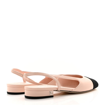 Chanel Calfskin Grosgrain Cap Toe CC Slingback Flats 38 Light Pink Black 4 of 9