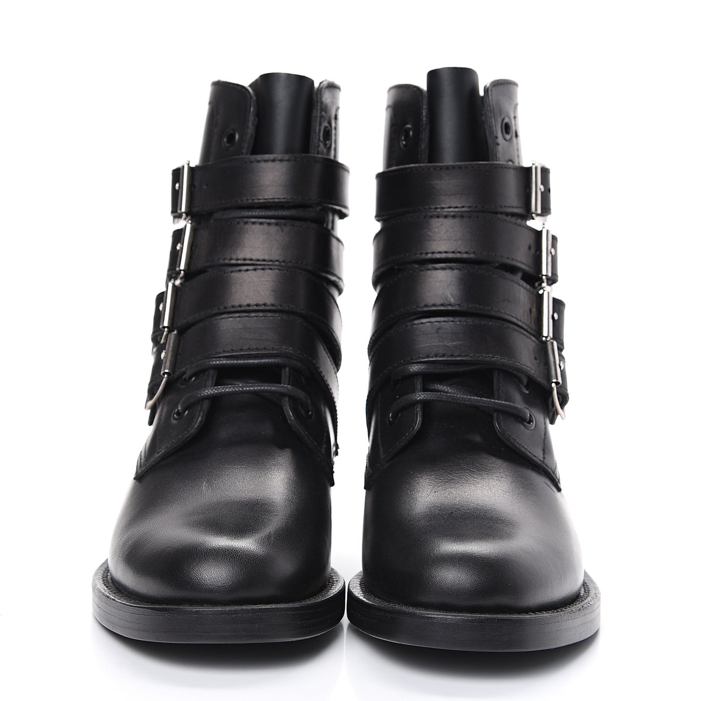 Smooth Calfskin Studded Strap Rangers Boots 36.5 Black