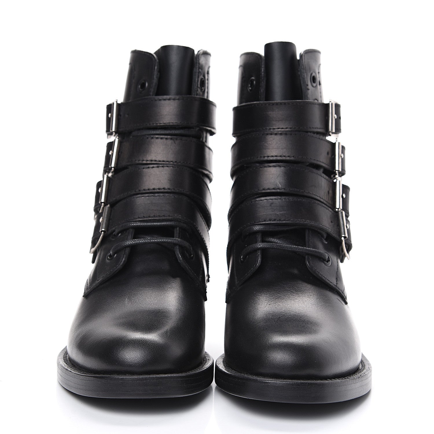 Saint Laurent Smooth Calfskin Studded Strap Rangers Boots 36.5 Black 2 of 9