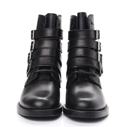 Saint Laurent Smooth Calfskin Studded Strap Rangers Boots 36.5 Black 2 of 9