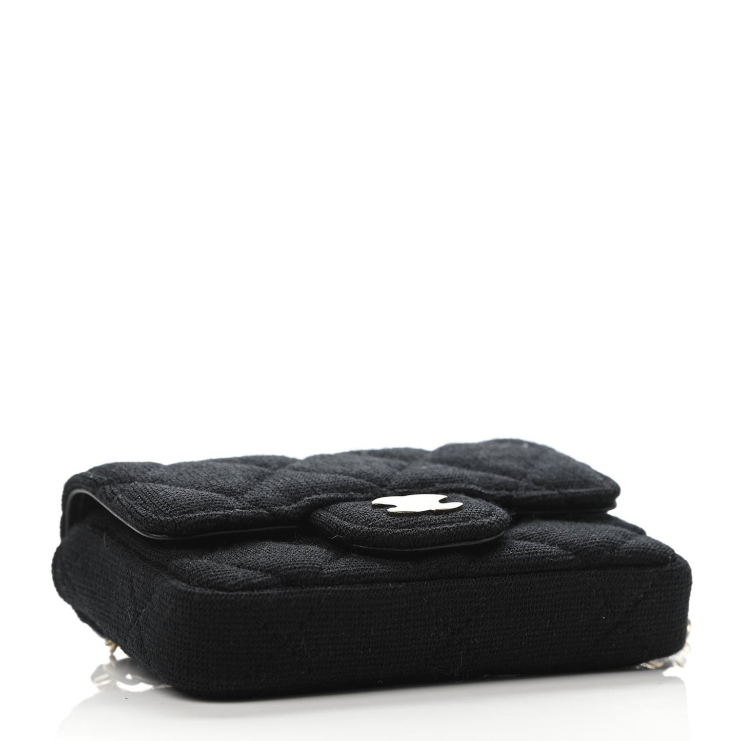 Jersey Quilted Flap Chain Waist Bag Black