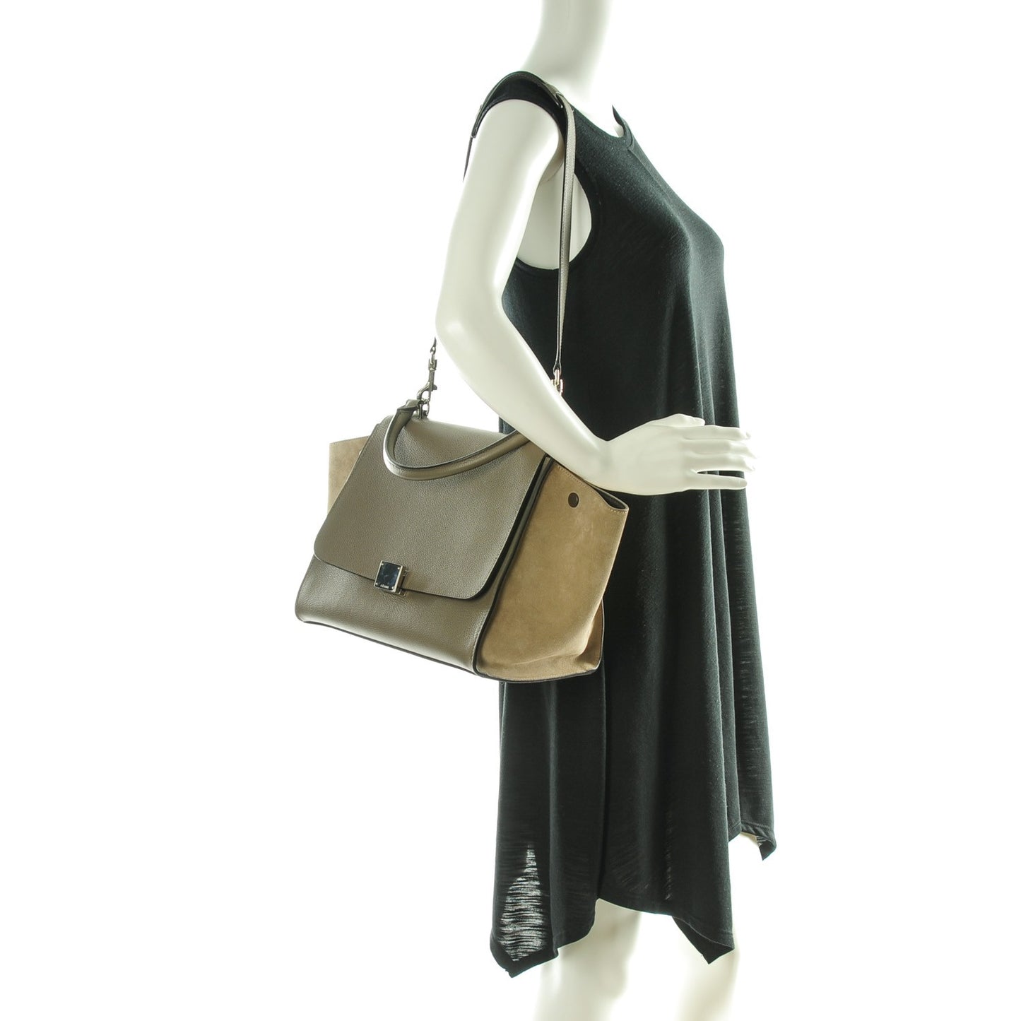 Drummed Calfskin Suede Medium Trapeze Souris