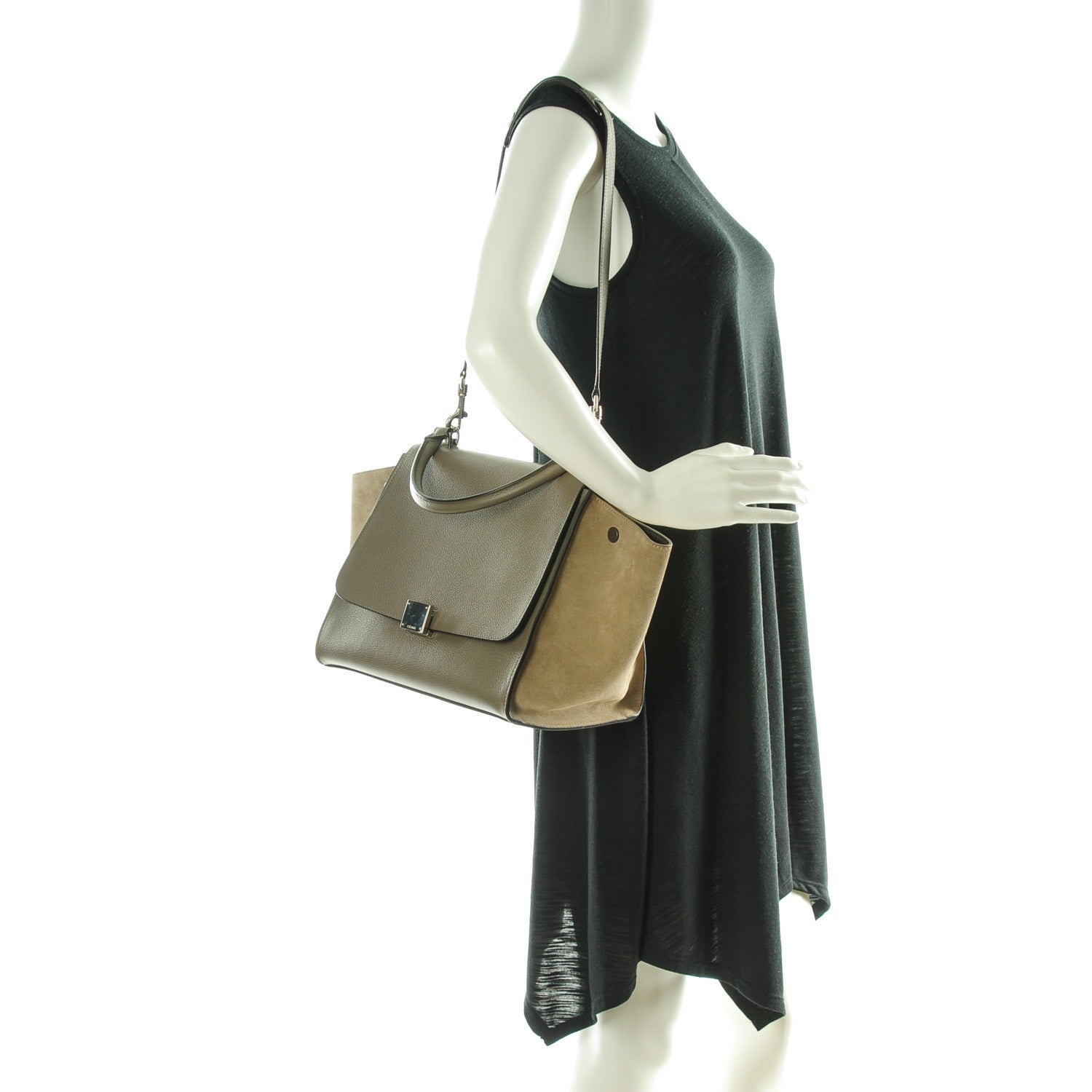 Celine Drummed Calfskin Suede Medium Trapeze Souris 2 of 8