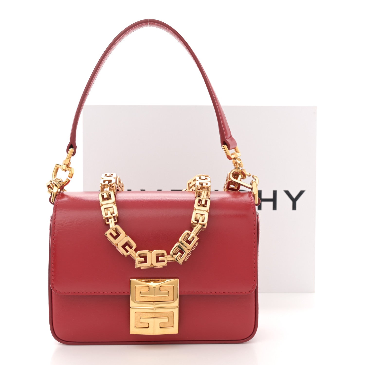 Givenchy Box Calfskin Small 4G Cube Chain Shoulder Bag Dark Red