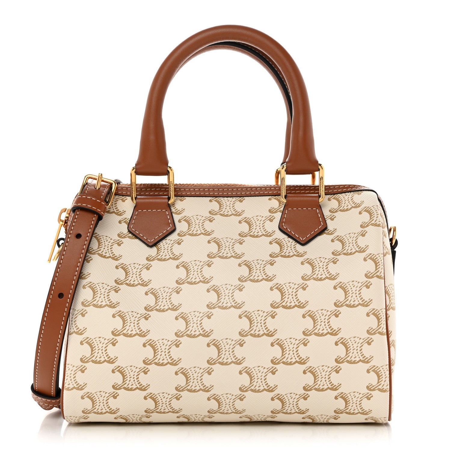 Celine Triomphe Canvas Calfskin Small Boston Bag White 1 of 11
