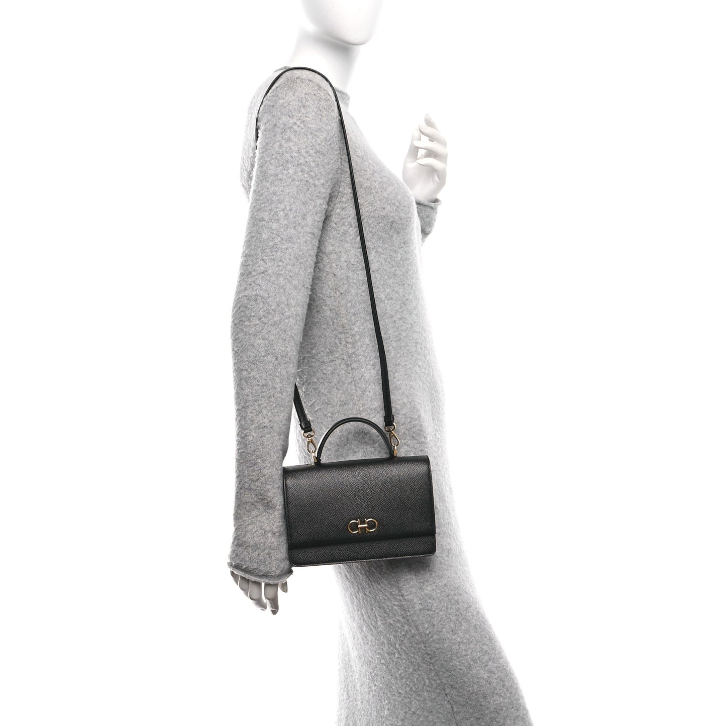 Hammered Calfskin Seila Top Handle Crossbody Bag Black