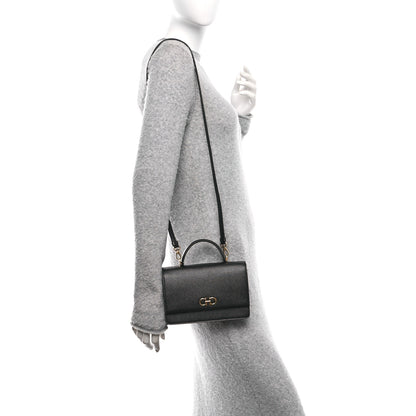 Salvatore Ferragamo Hammered Calfskin Seila Top Handle Crossbody Bag Black 2 of 9